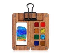 Palette Aquarelle Portable, 8 Grilles Palette Portable Aquarelle Poche Palette de Peinture en Bois Mini Boîte Plateau Peinture de Voyage pour Aquarelle, Gouache, avec Clip (Pigment Non Inclus)