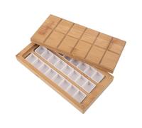 Palette D’aquarelle Portable en Bois pour Artistes, 24 Compartiments | Couvercle Magnétique, Fond Texturé Antidérapant, Puits Blancs, 2ml Chacun, pour Angles et Projets