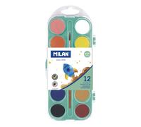 Palette de 12 pastilles peinture aquarelle opaque avec pinceau Milan