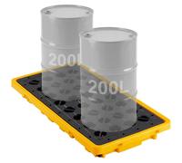 Palette de rétention VEVOR 1316 x 680 x 150 mm, avec une charge statique de 2 000 kg et une capacité de 79,5 l, palette pour fûts avec système de drainage pour 2 fûts
