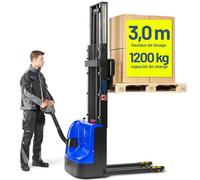 Pallit Gerbeur Électrique Budget-M - Levée 3000 mm - Charge 1200 kg | Transpalette électrique haute levée avec 2 batteries plomb-gel, chariot élévateur idéal pour petits entrepôts.