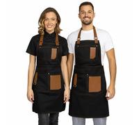 PALLTEX Gerard Tablier Barista et Chef Unisexe - Réglable avec Poches et Finitions en Cuir Végan - Parfait pour Cuisine Pro, Café, Gril et Restaurant, Noir, S-M
