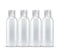 Palm Safe Lot de 4 bouteilles de voyage en plastique transparent de 100 ml, durables, solides, recyclables, sans BPA, vides rechargeables avec bouchon à rabat anti-fuite pour articles de toilette