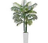 Palmier Areca artificiel, 1,8 m, plante tropicale artificielle avec un pot blanc et élancé, plante en soie artificielle en pot, arbre décoratif pour vérandas