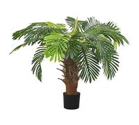 Palmier artificiel Cycas avec pot de 90 cm, vert, plastique et bois massif, 22 feuilles, debout, facile d'entretien, pour salon, bureau, balcon, décoration intérieure et extérieure
