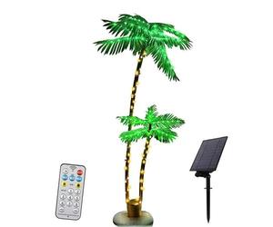 Palmier artificiel lumineux de 1,8 m, 2 troncs, 8 modes, décoration de Noël Tiki pour extérieur, terrasse, cour, piscine, porche, fête tropicale