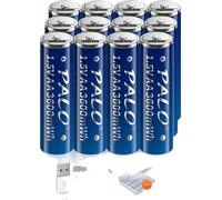 PALO Pile AA Li-ion, haute capacité 3600mWh, rechargeable par USB, 12 pièces, 1,5V