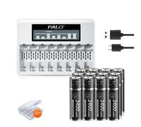 PALO Pile au lithium 1,5V AA, capacité 3400mWh, charge rapide avec chargeur,12AA avec 1 chargeur