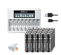 PALO Pile au lithium 1,5V AA, capacité 3400mWh, charge rapide avec chargeur,20AA avec 1 chargeur