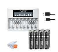 PALO Pile au lithium 1,5V AA, capacité 3400mWh, charge rapide avec chargeur,8AA avec 1 chargeur