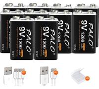 PALO Pile rechargeable 9V, capacité 1200mAh, connexion USB , 10 pièces