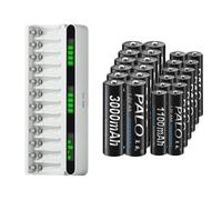 PALO Piles rechargeables, capacité 3000mAh AA, capacité 1100mAh AAA , 12AA 12AAA 1 chargeur