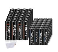 PALO Piles rechargeables, capacité 3000mAh AA, capacité 1100mAh AAA , 24AA AAA
