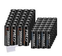 PALO Piles rechargeables, capacité 3000mAh AA, capacité 1100mAh AAA , 28AA AAA