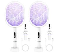 PALONE 2 PCS Raquette Electrique Insectes Chargement 1800mAH, Anti Moustique Type-C Amovible Convient pour Intérieur et Extérieur-Blanc