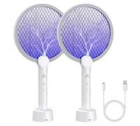 PALONE 2PCS Raquette Electrique Insectes 4000V Raquette Moustique Electrique avec Base de Recharge USB Double Protection Efficace Anti Moustique & Insectes Volants, pour Intérieur et Extérieur