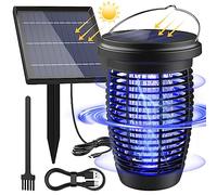 PALONE Lampe Anti Moustique Solaire, Rechargeable Tue Mouche Electrique 4500V USB C UV Lampe Anti Insecte avec Support Solaire 4W/5V & Câble 3,5M et 1M Type-C pour Intérieur Extérieur