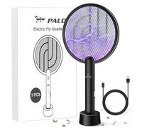PALONE Raquette Electrique Insectes 4000V, Raquette Anti Moustiques avec Base de Charge et UV, Tapetteà Mouche Haute Efficacité pour Intérieur et Extérieur, Grille de Sécurité à 3 Couches (Noir, 1PC)