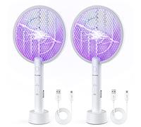 PALONE Raquette Electrique Insectes, Raquette Moustique Electrique 4000V Rechargeable Via USB Avec Base de Charge, Tuer Moustiques et Insectes Volants,Anti Moustique Intérieur et Extérieur(Blanc,2PCS)