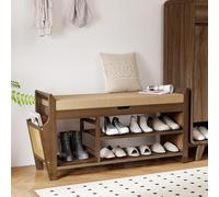 Pamapic Banc à chaussures, banc de rangement avec siège rembourré, étagère à chaussures en bambou à 3 niveaux avec rangement latéral, organisateur de chaussures pour couloir, entrée, salon, 100 x 30 x