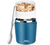 Pameil Tasse à CéRéAles, Tasse à Yaourt Portable éTanche à Paroi IntéRieure IsoléE En Acier Inoxydable De 500 Ml + 220 Ml, Tasse à CéRéAles à Emporter Avec CuillèRe AdaptéE Au Travail, à L'éCole