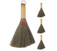 PAMINGONO 4 Pièces Balai Traditionnel en Paille Naturelle Fait Main, Mini Balai de Bureau à Main Petit Poignée Confortable, pour Meubles et Coins, Entretien Facile pour Nettoyage Quotidien