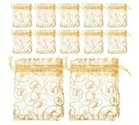 PAMINGONO Lot de 200 Paquet Organza Doré avec Cordon de Serrage pour Emballage Bijoux, Pochettes Ventilées Élégantes pour Saint-valentin et Petits Présents