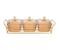 PAMINGONO Plateau de Service Apéritif Assiette Décorative Moderne avec 3 Compartiments en Fer Or pour Mariage ou Collation Maison, pour Fruits et Bonbons Réutilisable