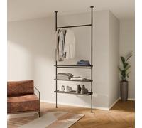 pamo Portant à Vêtements télescopique 106 x 220-300 cm, 100 kg Capacité | Séparateur de pièce réglable en hauteur, armoire ouverte - Sans perçage, grande stabilité, avec 3 planches en métal