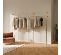 pamo Portant Vêtement Mural Industriel Doré 296x222 cm - Capacité 340 kg | Penderie Murale Métal Style Tuyau - Dressing Ouvert Design - Pour Chambre, Entrée ou Boutique