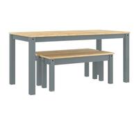 Panama - Ensemble de 3 pièces - Gris - En pin massif - Avec 2 bancs - 160 x 80 x 75 cm - Pour salle à manger, cuisine, maison de campagne rustique, scandinave, moderne