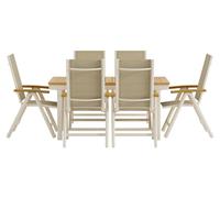Panama set de jardin table avec rallonge 90x160 cm naturel 6 chaises beige.