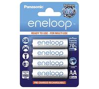 Panasonic batteries eneloop, pile Ni-MH prête à l'emploi, AA Mignon, pack de 4, min. 1900 mAh, 2100 cycles de charge, aux performances élevées et avec une faible autodécharge, pile rechargeable Blanc