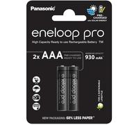 eneloop Pro, Piles Rechargeables AAA/Micro, Lot de 2, capacité de Min. 930 mAh, Piles Ni-MH, prêt à l'emploi, Rechargeables jusqu'à 500 Fois, Emballage sans Plastique, Pro, Noires