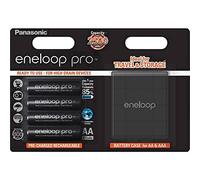 Panasonic Eneloop Pro Lot de 4 Piles Rechargeables Ni-MH 2500 mAh Taille AA + Support de Batterie