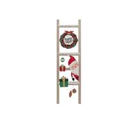 Pancarte échelle Joyeux Noël en bois avec Père Noël et couronne - H 65 cm