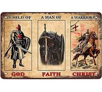 Pancarte En Métal Chevalier Templier Enfant De Dieu Homme De Foi Guerrier Du Christ Métal Mur Signe Rétro Metal Tin Signs Décorative Affiche Étain Pour Collection Café Cadeau M