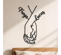 Pancarte Personnalisable de Couple Main dans la Main, Signe d'Amour en Métal avec Nom, Cadeaux de Mariage Cadeau Couple Personnalisé, Wall Art Deco pour Chambre, Salon, Cuisine