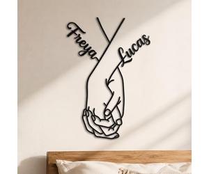 Pancarte Personnalisable de Couple Main dans la Main, Signe d'Amour en Métal avec Nom, Cadeaux de Mariage Cadeau Couple Personnalisé, Wall Art Deco pour Chambre, Salon, Cuisine