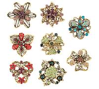 PandaHall 8 modèles Broches de Fleurs Vintage, Cristal Strass Broches Insigne en Alliage plaqué Or Antique Broches de Fleurs colorées pour Femmes vêtements Sacs à Dos