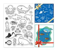 PandaHall Tampons transparents animaux marins Timbre en caoutchouc de silicone de baleine de dauphin de tortue d'hippocampe marin Tampons transparents pour carte d'invitation scrapbooking