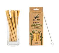 pandoo Lot de 12 pailles à cocktail en 100 % bambou avec brosse de nettoyage | Pailles réutilisables et respectueuses de l'environnement | 100 % biodégradables