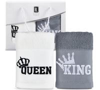 Panelee Serviette Cadeau Couple 35 x 70 cm Cadeau de Saint Valentin pour Partenaire Serviette King Queen Cadeau d'anniversaire de Mariage pour Couples pour Mariés Blanc Gris