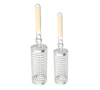 Panier à barbecue à roulettes - 2 pièces - Accessoires de barbecue avec poignée pliable - Pour jardin, terrasse, amateurs de plein air, cuisiniers amateurs, grillades