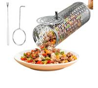 Panier à barbecue à roulettes, accessoires de cuisine en acier inoxydable avec poignée amovible, panier à barbecue à roulettes pour légumes, pour homme, père, papa, cadeau d'anniversaire, camping