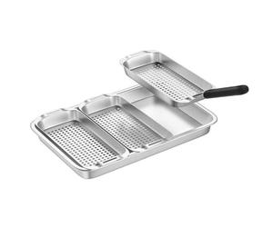Panier à Barbecue - BBQ - Acier Inoxydable - 3 Paniers - Plateau de Service - Poignée Universelle