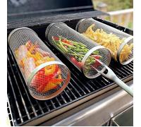 Panier à barbecue roulant - accessoires de barbecue portables pour légumes, frites et poisson - grille ronde pour barbecue (30 cm)