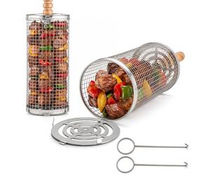 Panier à Barbecue Roulant, Grand + Petit, Acier Inoxydable 304 | Poignée Amovible, Accessoires pour Légumes, Ustensiles de Cuisine Extérieur Camping, Cadeau Anniversaire Homme Papa