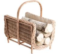 Panier à bois en osier naturel avec housse en toile de jute - porte-bûches intérieur marron