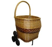 Panier à bûches à roulettes demi rond en osier buff et osier teinté "spécial escalier"